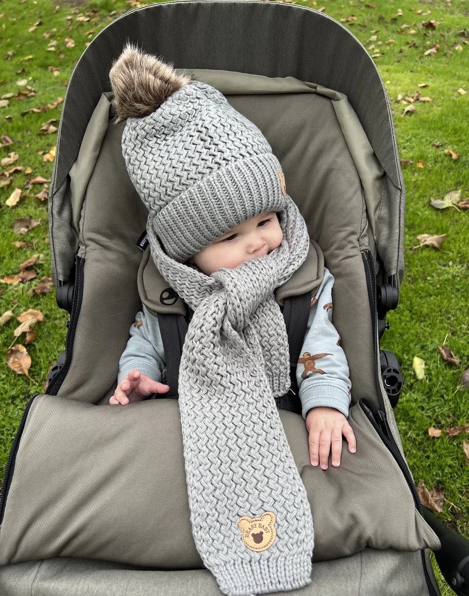 Beary Baby Muts & Sjaal - Baby Muts - Kindermuts - Beanie - Winter - 0 Tot 6 Jaar - Grijs 3 Beary Baby Muts & Sjaal - Baby Muts - Kindermuts - Beanie - Winter - 0 Tot 6 Jaar - Grijs - Afbeelding 3