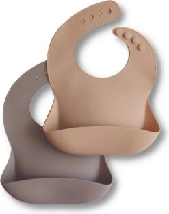 Kids Cultures | Siliconen Baby Slabbetjes Met Opvangbakje | Slabber Voor Baby En Peuter | Set 2 Stuks | Taupe En Beige